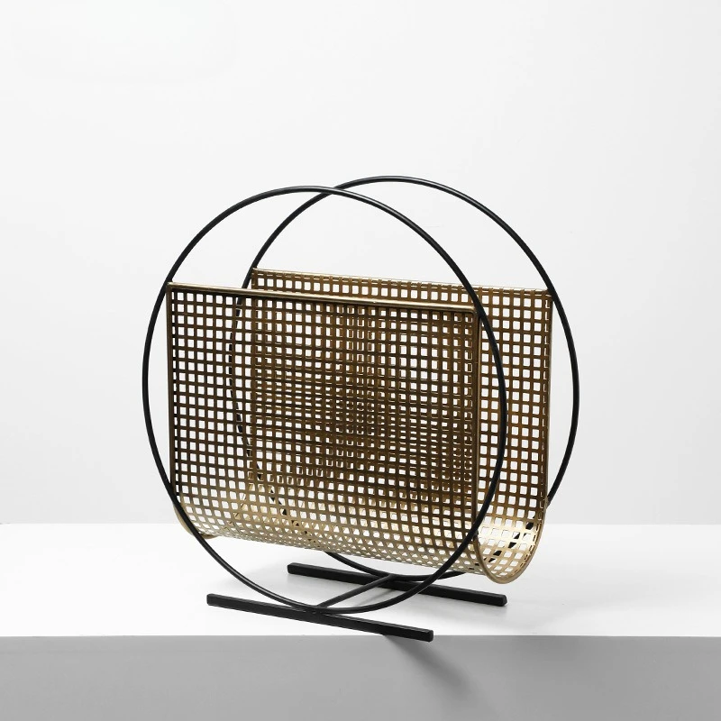 Home Decor Magazine - Creatieve ronde metalen tijdschriftenhouder met rasterpatroon,